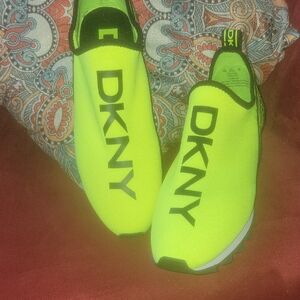 DKNY Neon Lime Slip-On Sneakers with Black Logo